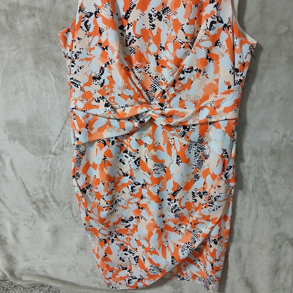 DKNYC Orange and Black Patterned Midi Dress Size 14 - Picture 4 of 16